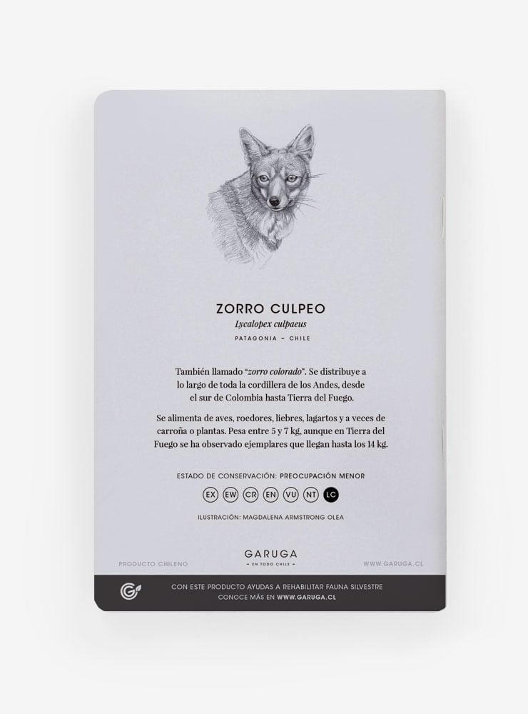 libreta diseño zorro culpeo Chile
libreta papelería ilustración fauna flora chilena
regalo libreta zorro culpeo fauna Chile
libreta 60 páginas zorro culpeo Chile
regalo papelería fauna flora nativa Chile