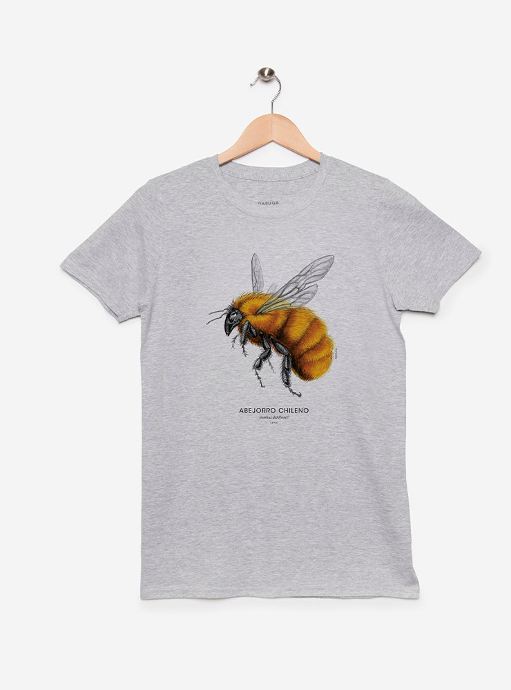 polera manga corta diseño abejorro chileno Chile
ropa con abejorro más grande del mundo Chile
polera algodón unisex polinizador nativo Chile
regalo conservación abejorro chileno en peligro
ropa polinizadores nativos Chile manga corta