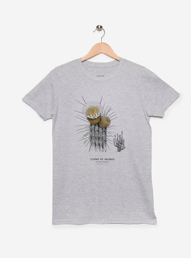 polera con diseño copao de Iquique Chile
ropa con cactus endémico norte Chile
polera algodón manga corta flora desértica Chile
regalo conservación copao Iquique
ropa flora nativa zona norte Chile
