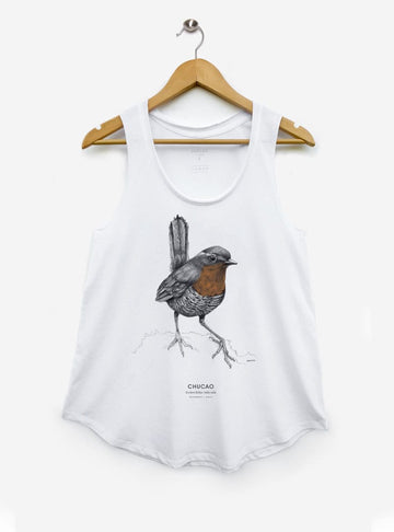 polera sin manga diseño chucao mujer Chile
ropa mujer con ave emblemática bosque valdiviano Chile
polera algodón mujer sin manga ave endémica sur Chile
regalo mujer con chucao ave folklore chileno
ropa mujer conservación bosque templado Chile sin manga