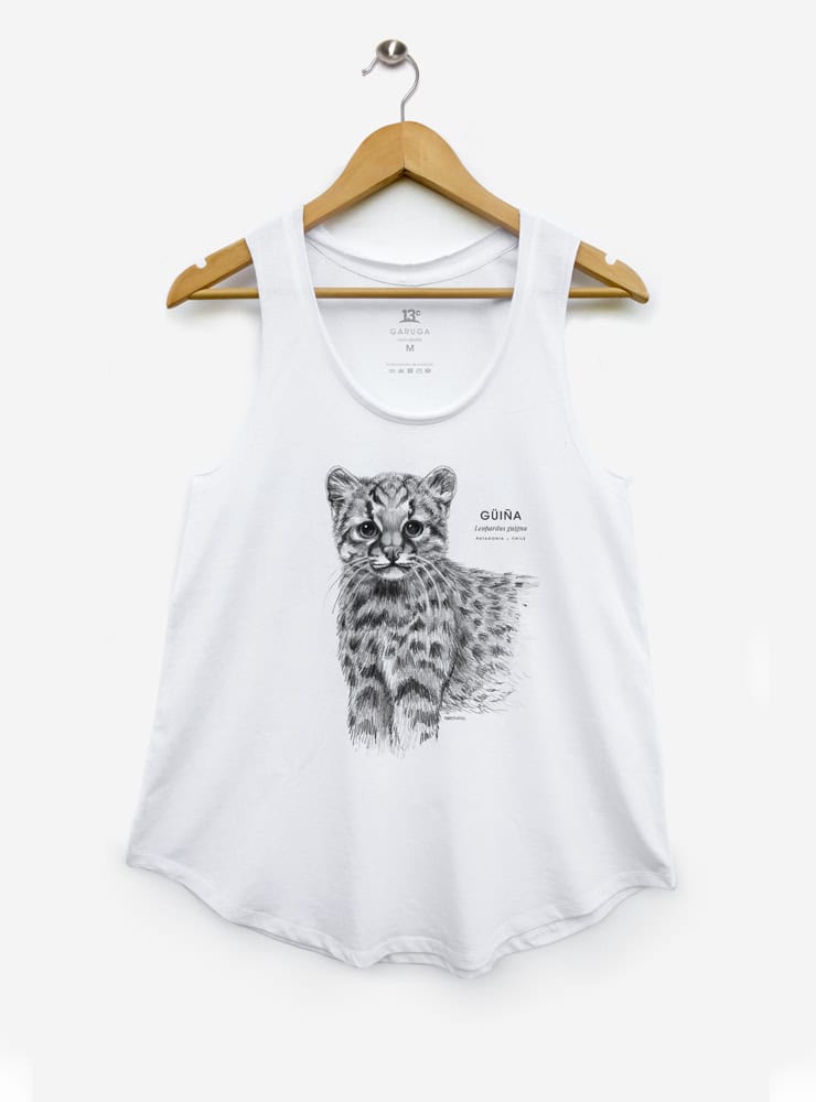 polera sin manga diseño güiña mujer Chile
ropa mujer con felino más pequeño de América Chile
polera algodón mujer sin manga especie vulnerable Chile
regalo mujer conservación güiña gato salvaje Chile
ropa mujer fauna en peligro bosque templado Chile