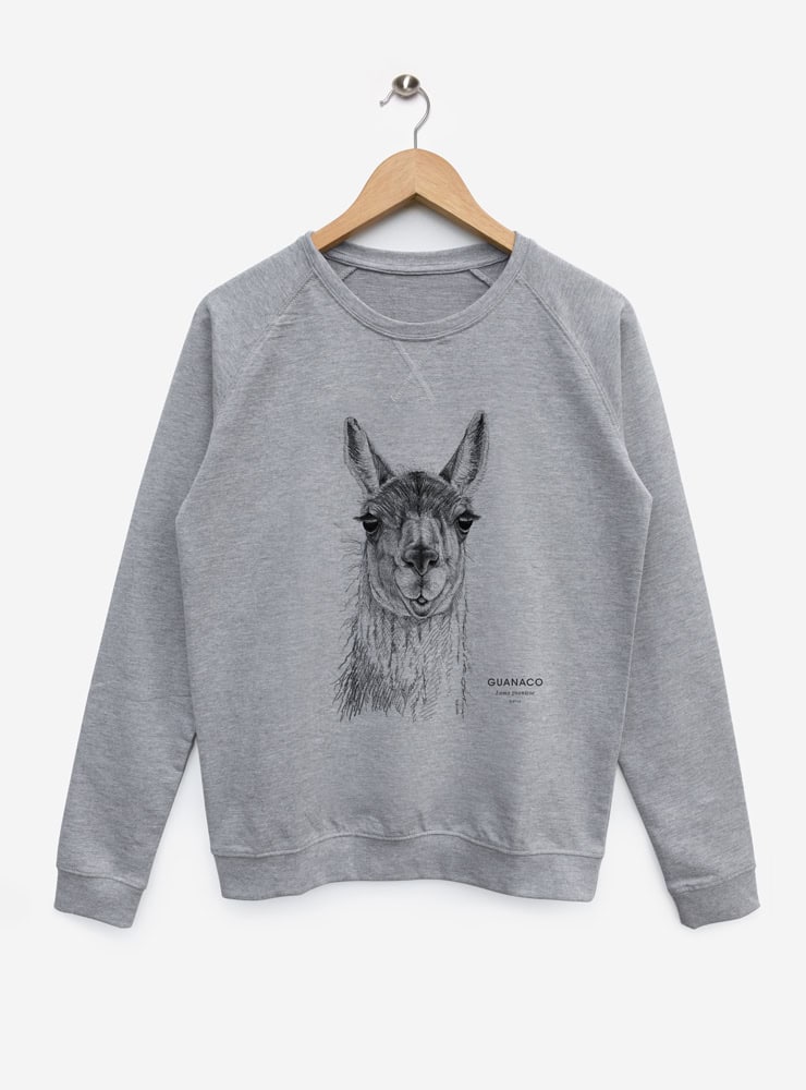 polerón sin afranelado diseño guanaco Chile
ropa que apoya conservación guanaco Chile
polerón algodón unisex camélido patagónico
regalo conservación guanaco Fundación Yastay
ropa liviana fauna patagónica Chile impacto