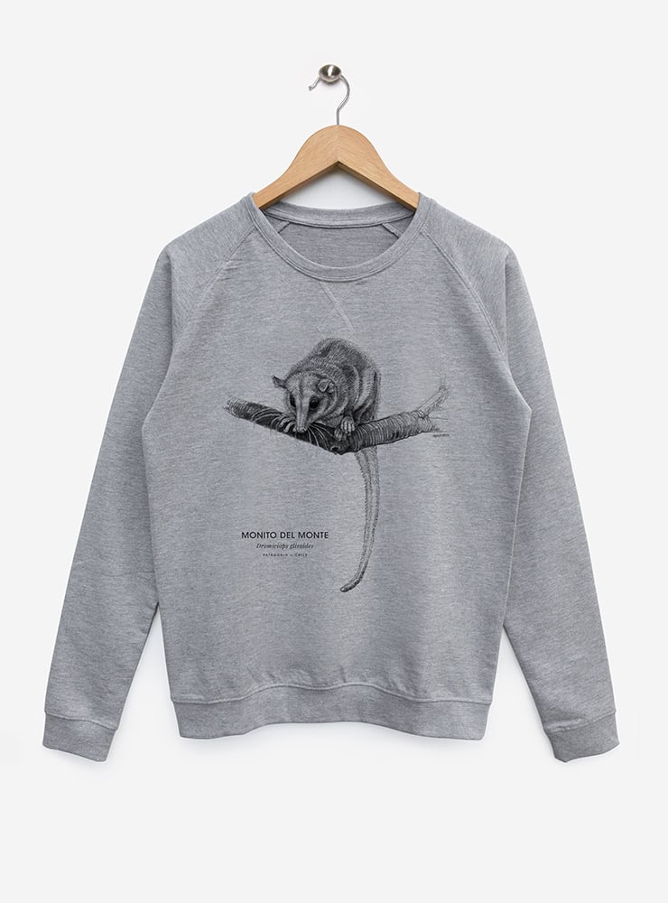polerón con diseño monito del monte Chile
ropa con marsupial nativo de Chile
polerón algodón unisex fauna chilena media temporada
regalo conservación monito del monte
ropa con fósil viviente Chile