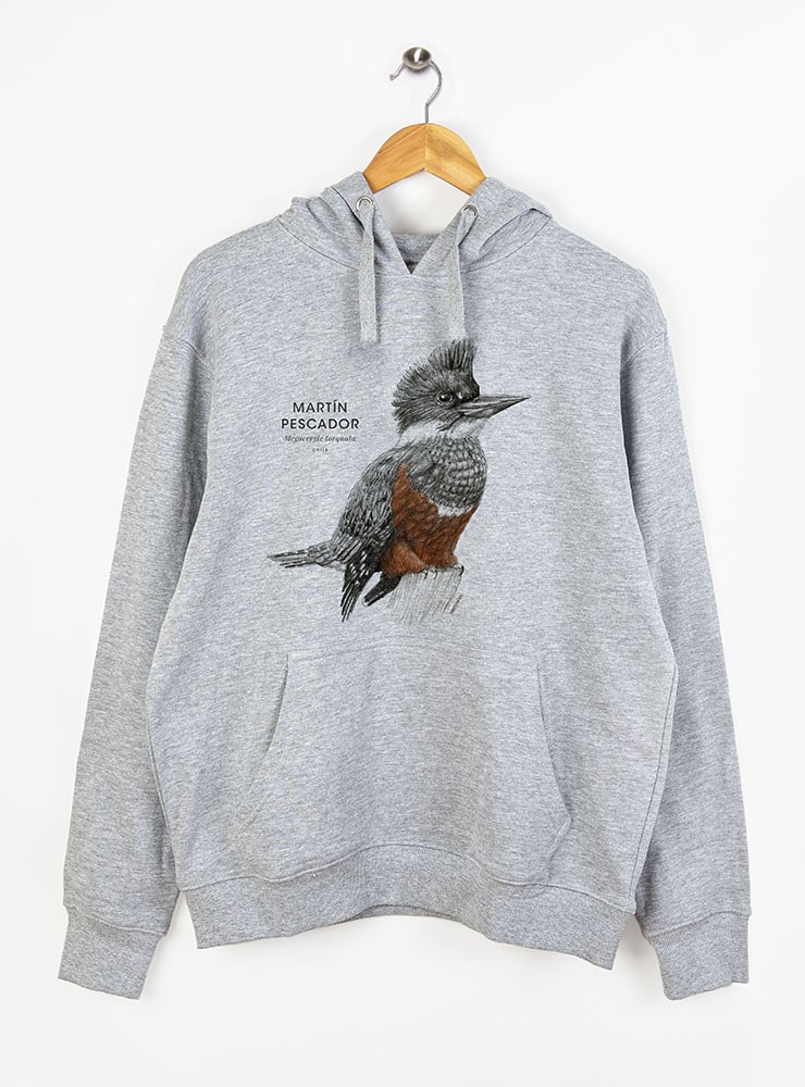 polerón con gorro diseño martín pescador Chile
ropa con aves coloridas nativas de Chile
regalo Día del Padre martín pescador Chile
polerón afranelado unisex aves lacustres Chile
ropa conservación aves Chile