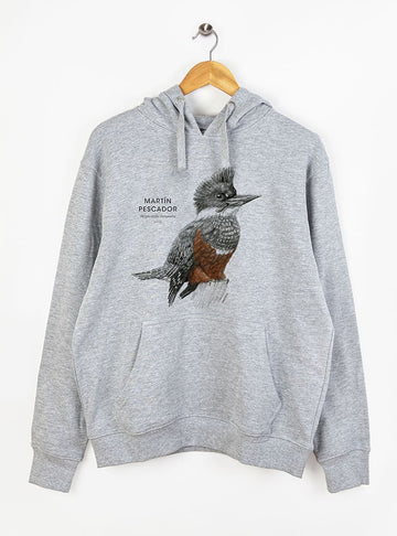 polerón con gorro diseño martín pescador Chile
ropa con aves coloridas nativas de Chile
regalo Día del Padre martín pescador Chile
polerón afranelado unisex aves lacustres Chile
ropa conservación aves Chile