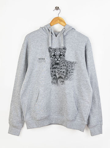 polerón con gorro diseño guiña Chile
ropa con felino más pequeño de América
regalo Día del Padre guiña Chile
polerón afranelado unisex especie endémica Chile
ropa conservación gato salvaje Chile