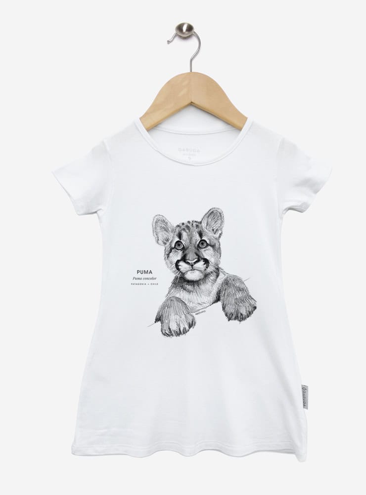 vestido infantil manga corta diseño puma cachorro Chile
ropa niña con cría felino nativo Chile
vestido algodón modal niña puma cachorro
regalo niña puma cachorro fauna Chile
ropa infantil niña familia puma Chile
