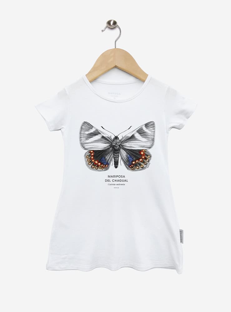 vestido infantil manga corta diseño mariposa del chagual Chile
ropa niña con insecto endémico Chile manga corta
vestido algodón modal niña mariposa chagual Chile
regalo niña conservación mariposa del chagual Chile
ropa infantil niña fauna insectos endémicos Chile