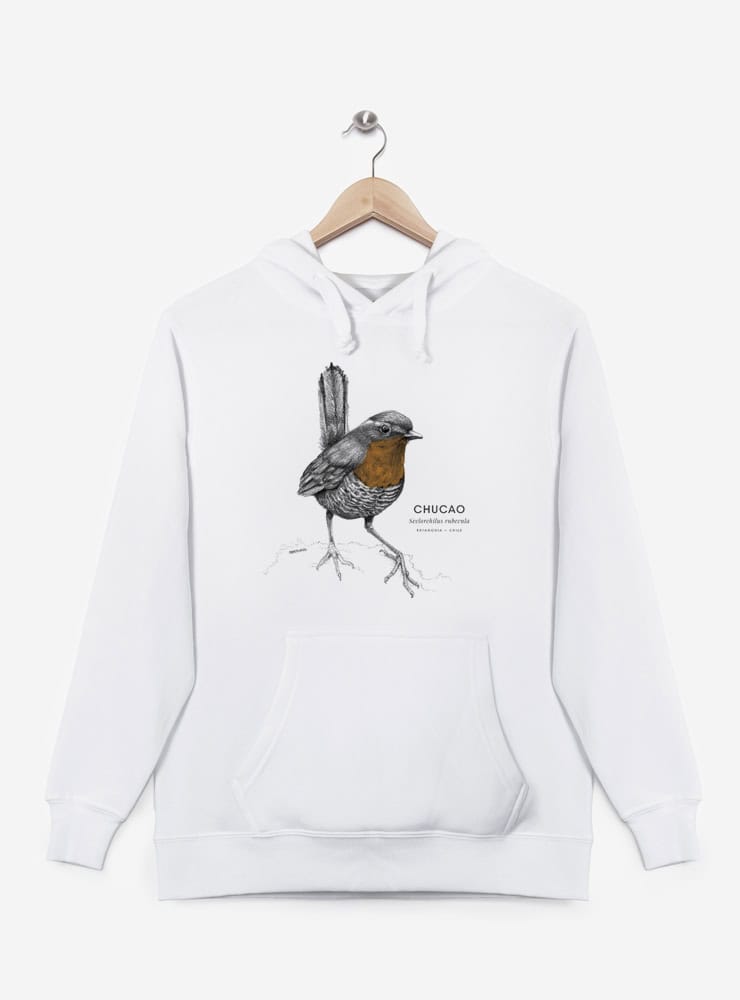 polerón canguro blanco diseño chucao Chile
ropa con ave del bosque nativo Chile blanco
regalo con chucao ave endémica sur Chile
polerón afranelado unisex ave folklore chileno
ropa bosque templado Chile color blanco