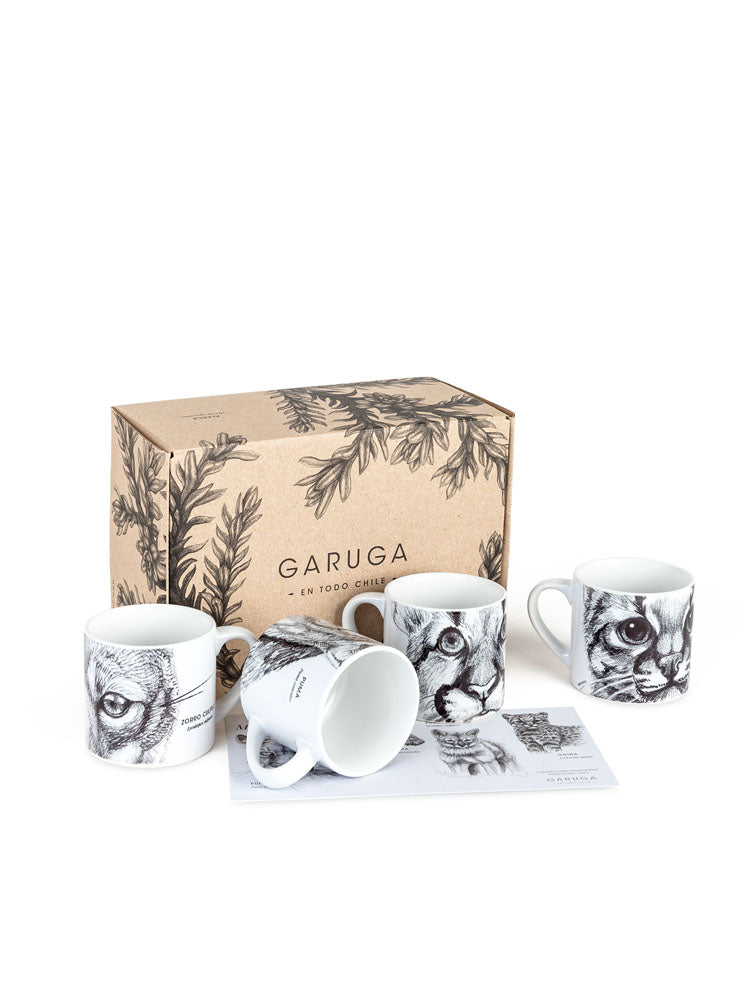 set 4 tazas diseño mamíferos nativos Chile
regalo set tazas güiña puma zorro culpeo Chile
set tazas fauna mamíferos Chile regalo hogar
regalo Navidad set tazas mamíferos Chile
set tazas ilustración fauna mamíferos sustentable Chile