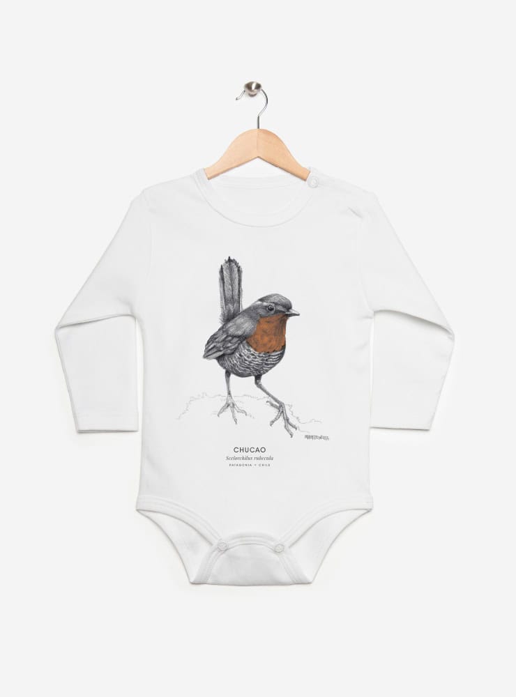 pilucho manga larga bebé diseño chucao Chile
ropa bebé manga larga con ave emblemática bosque valdiviano Chile
pilucho algodón PIMA peruano chucao ave endémica sur Chile
regalo recién nacido chucao pilucho Chile
ropa bebé conservación bosque templado Chile manga larga