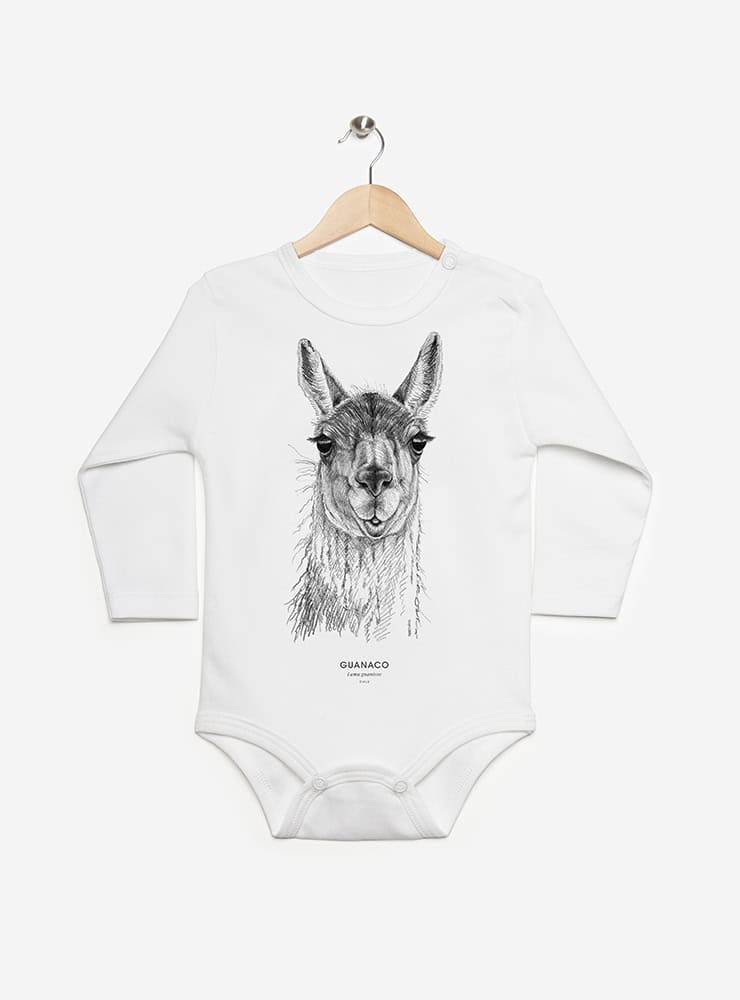 pilucho manga larga bebé diseño guanaco Patagonia Chile
ropa bebé manga larga con camélido silvestre Chile
pilucho algodón PIMA peruano guanaco patagónico
regalo recién nacido guanaco pilucho conservación Chile
ropa bebé fauna patagónica Chile manga larga impacto social