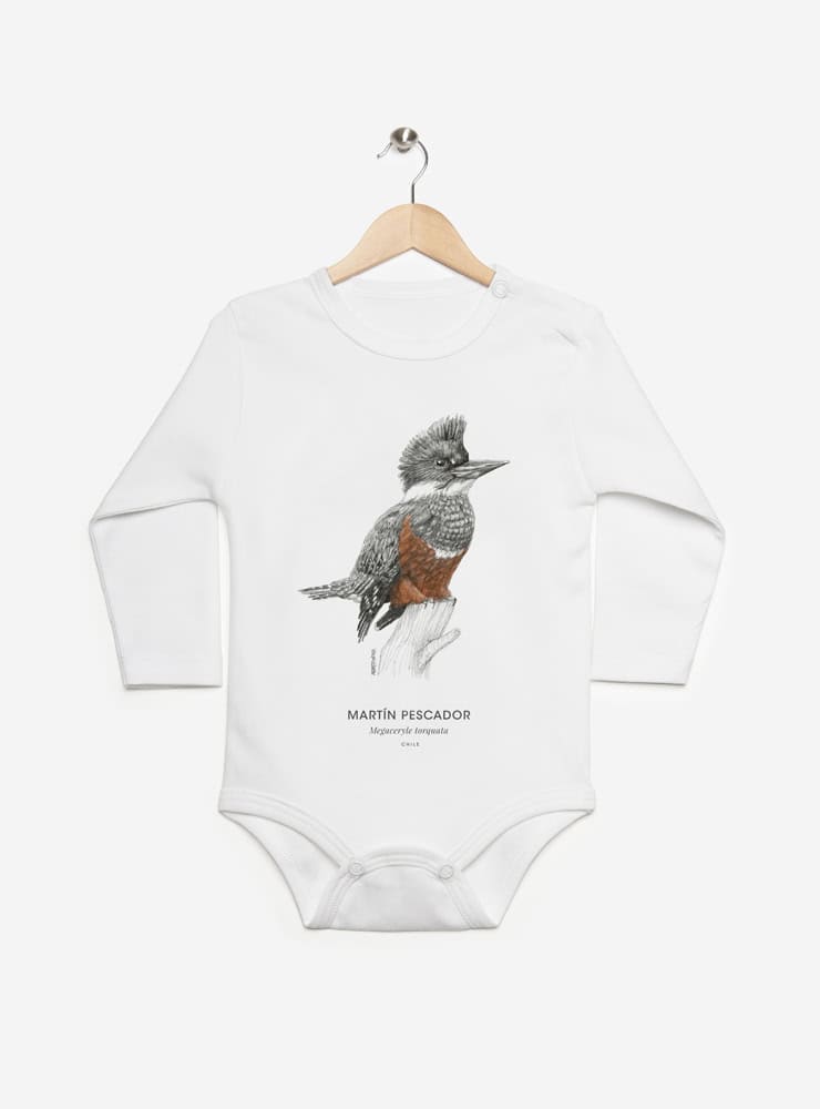 pilucho manga larga bebé diseño martín pescador Chile
ropa bebé manga larga con ave colorida nativa ríos Chile
pilucho algodón PIMA peruano martín pescador Chile
regalo recién nacido martín pescador pilucho Chile
ropa bebé fauna lacustre Chile manga larga