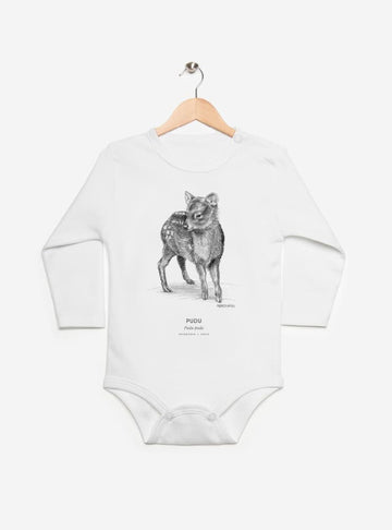 pilucho manga larga bebé diseño pudú Chile
ropa bebé manga larga con ciervo más pequeño del mundo
pilucho algodón PIMA peruano pudú bosque sur Chile
regalo recién nacido pudú pilucho Chile
ropa bebé fauna vulnerable bosque templado Chile manga larga