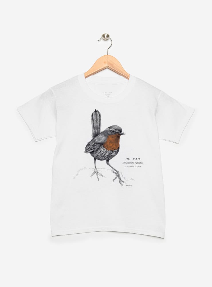 polera infantil manga corta diseño chucao Chile
ropa niño con ave emblemática bosque valdiviano Chile
polera algodón niño ave endémica sur Chile
regalo niño con chucao ave folklore chileno
ropa infantil conservación bosque templado Chile