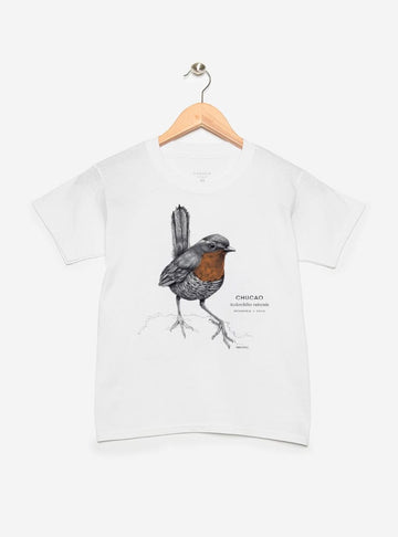 polera infantil manga corta diseño chucao Chile
ropa niño con ave emblemática bosque valdiviano Chile
polera algodón niño ave endémica sur Chile
regalo niño con chucao ave folklore chileno
ropa infantil conservación bosque templado Chile