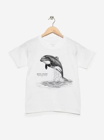 polera infantil manga corta diseño delfín chileno Chile
ropa niño con único cetáceo endémico Chile
polera algodón niño delfín chileno Chile
regalo niño conservación delfín chileno Chile
ropa infantil fauna marina austral Chile manga corta