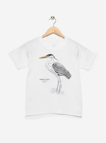 polera infantil manga corta diseño garza cuca Chile
ropa niño con ave zancuda nativa humedales Chile
polera algodón niño garza cuca Chile
regalo niño conservación garza cuca Chile
ropa infantil fauna humedales Chile manga corta