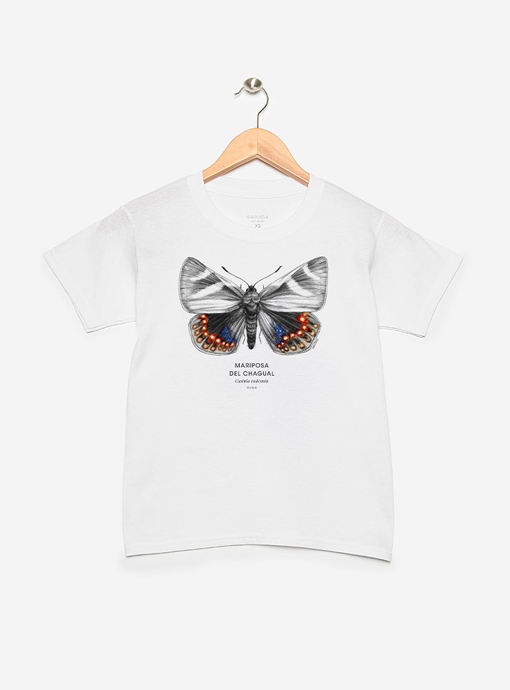 polera infantil manga corta diseño mariposa del chagual Chile
ropa niño con insecto endémico Chile manga corta
polera algodón niño mariposa chagual Chile
regalo niño conservación mariposa del chagual Chile
ropa infantil fauna insectos endémicos Chile manga corta
