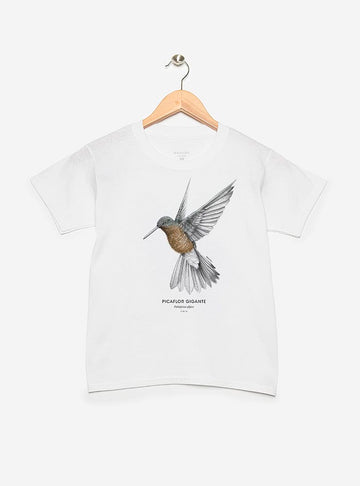 polera infantil manga corta diseño picaflor gigante Chile
ropa niño con colibrí más grande del mundo Chile
polera algodón niño picaflor gigante Chile
regalo niño conservación picaflor gigante Chile
ropa infantil fauna cordillera Chile manga corta