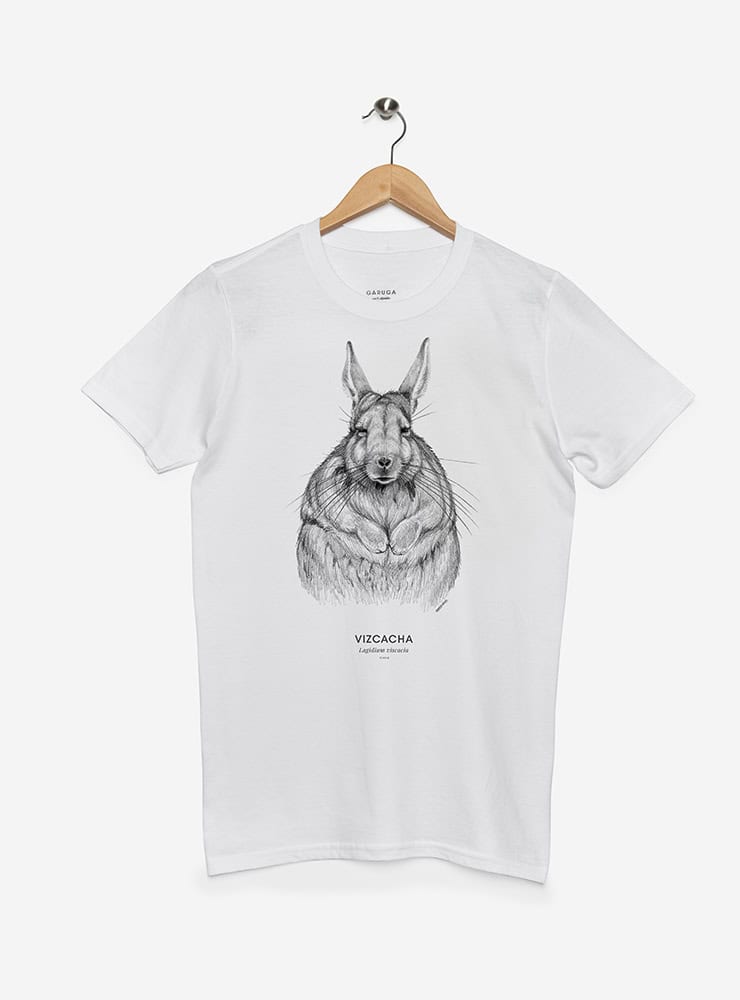 polera manga corta diseño vizcacha Chile
ropa con roedor nativo Andes Chile
polera algodón unisex vizcacha Chile
regalo con vizcacha fauna andina Chile
ropa fauna andina Chile manga corta