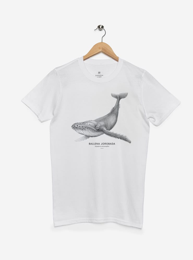 polera manga corta diseño ballena jorobada Chile
ropa con cetáceo majestuoso costas Chile
polera algodón unisex ballena jorobada Chile
regalo conservación ballena jorobada Chile
ropa fauna marina Chile manga corta