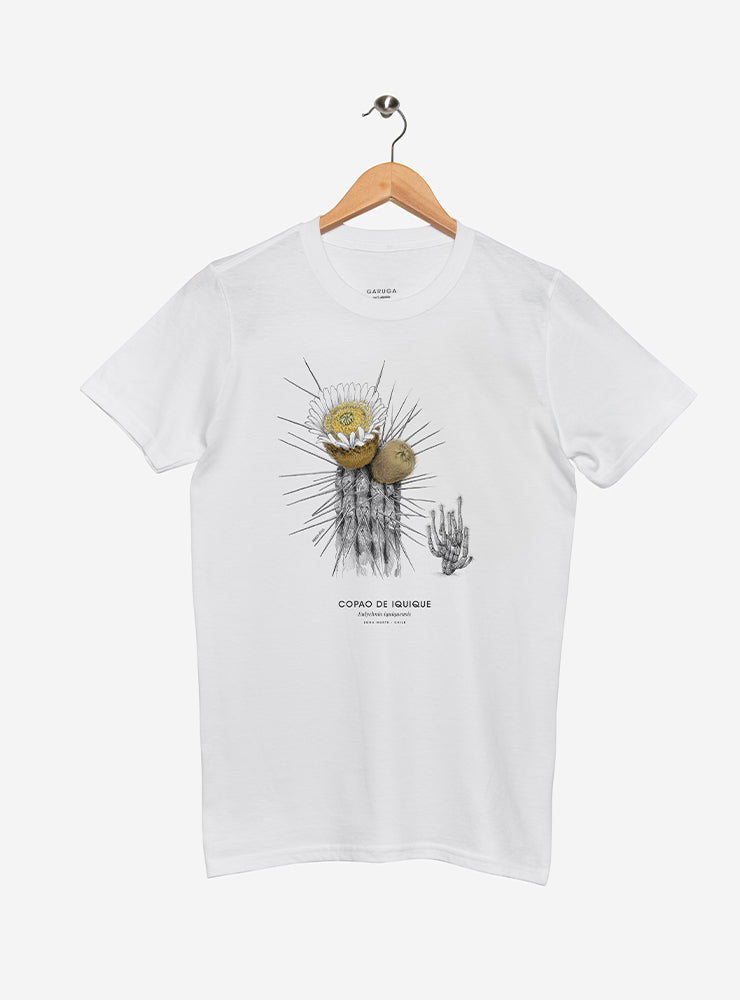 polera con diseño copao de Iquique Chile
ropa con cactus endémico norte Chile
polera algodón manga corta flora desértica Chile
regalo conservación copao Iquique
ropa flora nativa zona norte Chile