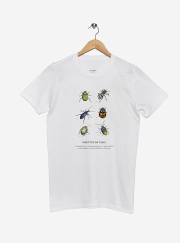 polera manga corta diseño insectos nativos bosque Chile
ropa con escarabajos nativos Chile verano
polera algodón unisex chinita peorro Chile manga corta
regalo con insectos nativos bosque chileno
ropa fauna invertebrada bosque sur Chile verano
