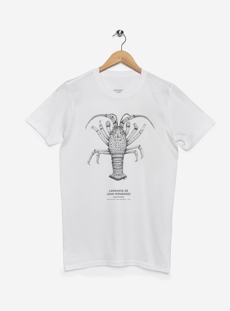 polera manga corta diseño langosta Juan Fernández Chile
ropa con fauna marina Isla Juan Fernández Chile
polera algodón unisex langosta Juan Fernández
regalo con langosta Juan Fernández Chile
ropa fauna marina archipiélago Chile manga corta