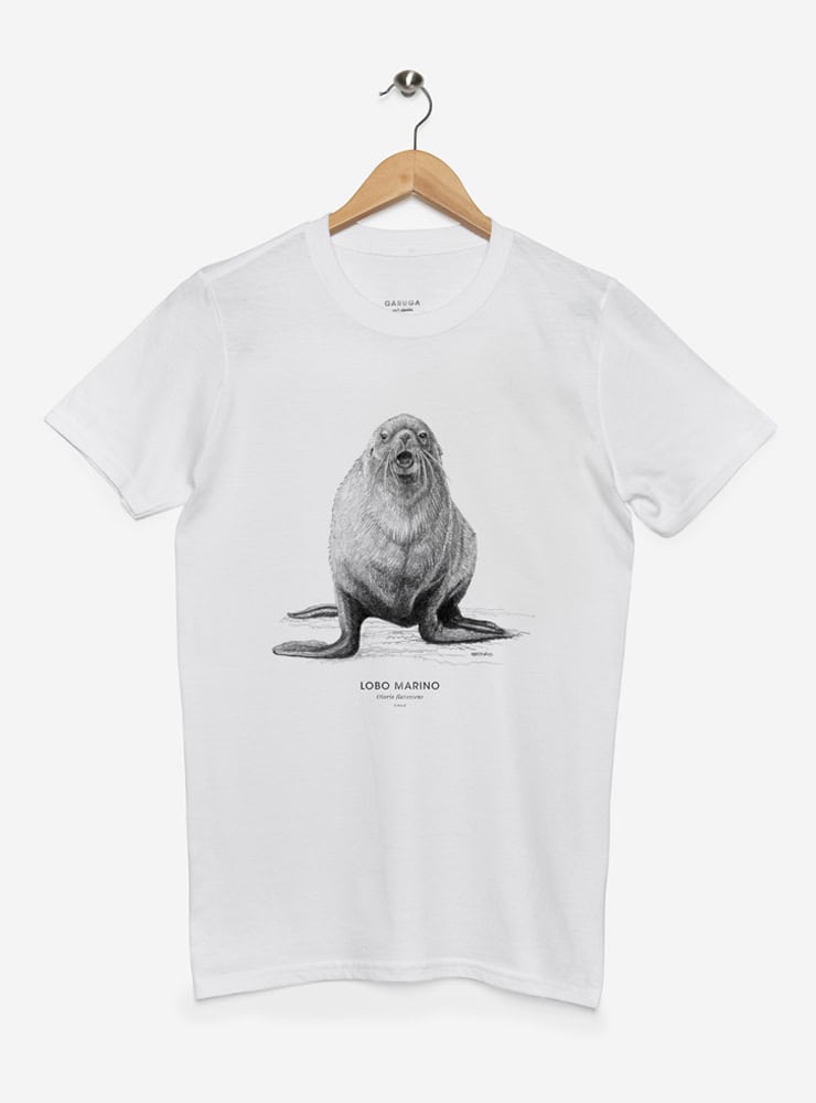 polera manga corta diseño lobo de dos pelos Chile
ropa con lobo marino nativo costas chilenas
polera algodón unisex pinnípedo nativo Chile
regalo con lobo de dos pelos fauna marina Chile
ropa conservación fauna costera Chile