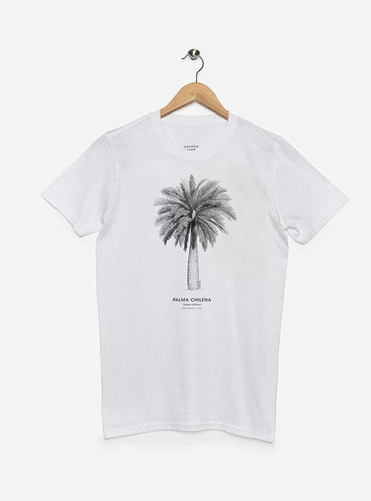 polera manga corta diseño palma chilena Chile
ropa con árbol nacional Chile manga corta
polera algodón unisex palma chilena coquito Chile
regalo con palma chilena árbol nacional Chile
ropa flora endémica zona central Chile manga corta