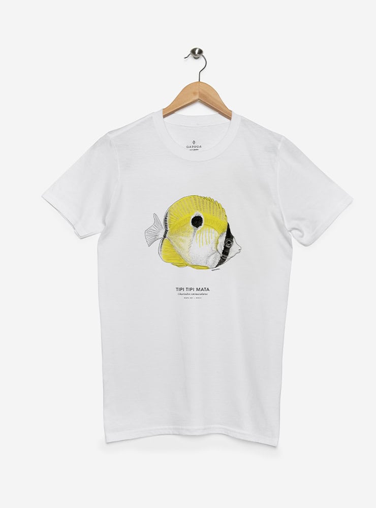 polera con diseño pez mariposa lágrima Chile
ropa con fauna marina Isla de Pascua
polera algodón manga corta pez tropical Chile
regalo con pez de Isla de Pascua
ropa fauna arrecife Rapa Nui Chile
