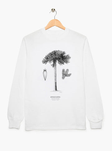 polera manga larga diseño araucaria Chile
ropa con árbol sagrado mapuche pehuén Chile manga larga
polera algodón unisex árbol milenario Chile manga larga
regalo con araucaria pehuén Chile manga larga
ropa conservación bosque nativo Chile manga larga