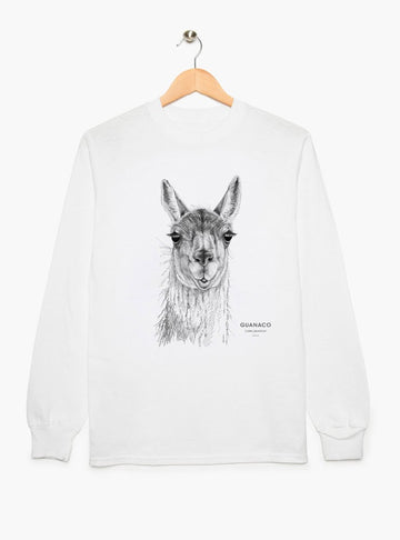 polera manga larga diseño guanaco Patagonia Chile
ropa con camélido silvestre Chile manga larga
polera algodón unisex guanaco patagónico manga larga
regalo conservación guanaco Fundación Yastay manga larga
ropa fauna patagónica Chile manga larga impacto social