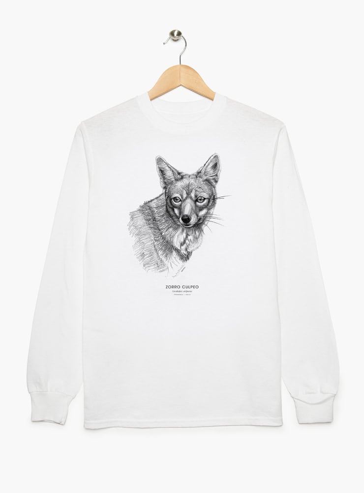 polera manga larga diseño zorro culpeo Chile
ropa con cánido nativo Chile manga larga entretiempo
polera algodón unisex zorro andino manga larga Chile
regalo Día del Padre zorro culpeo manga larga Chile
ropa conservación zorros Chile manga larga