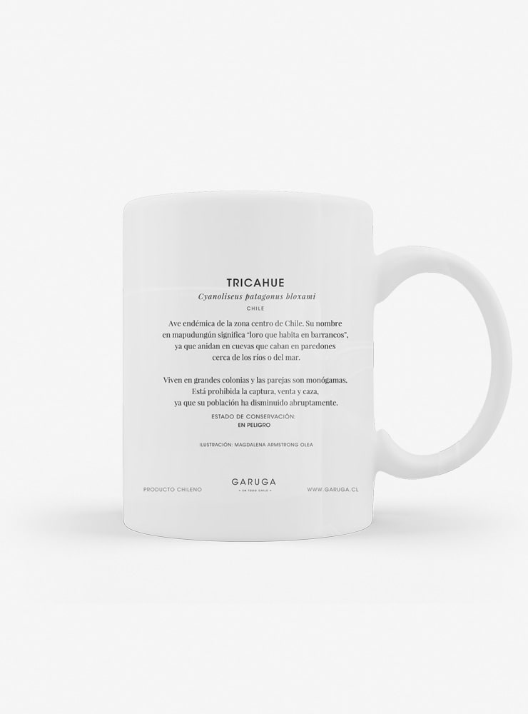 tazón cerámica diseño tricahue Chile 330ml
regalo con tricahue loro nativo Chile en peligro
tazón apto microondas lavavajillas tricahue Chile
regalo Día del Padre tazón tricahue Chile
tazón aves en peligro extinción Chile